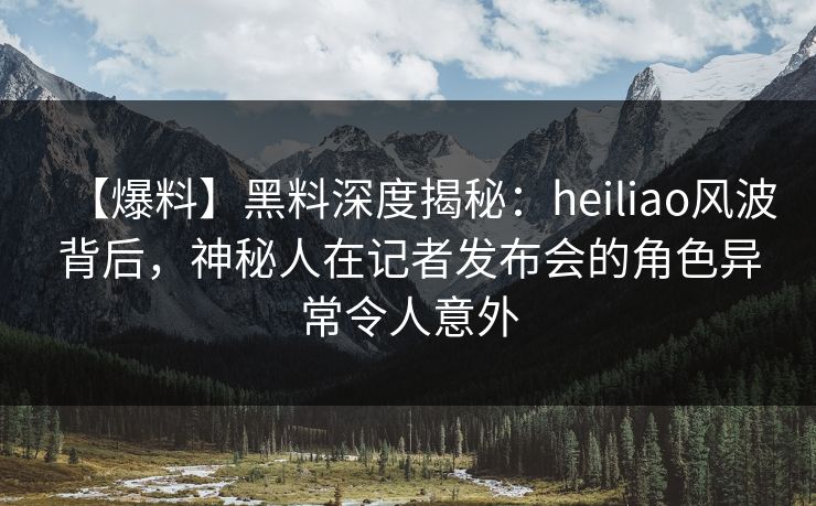 【爆料】黑料深度揭秘：heiliao风波背后，神秘人在记者发布会的角色异常令人意外