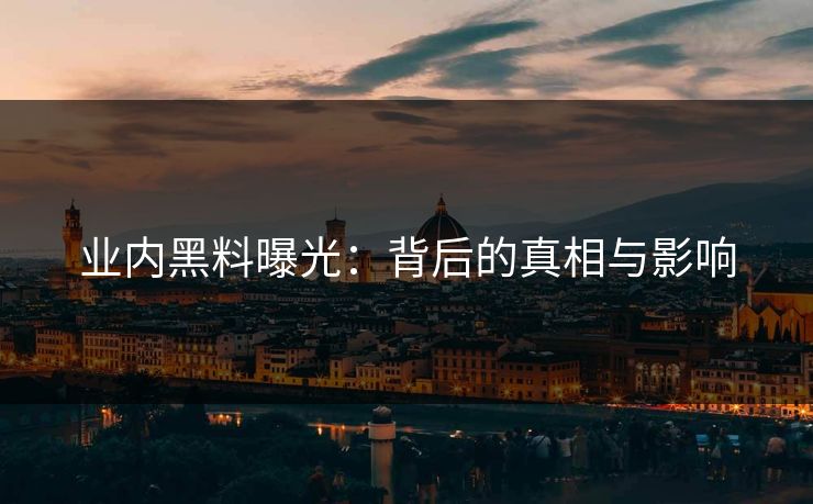 业内黑料曝光：背后的真相与影响
