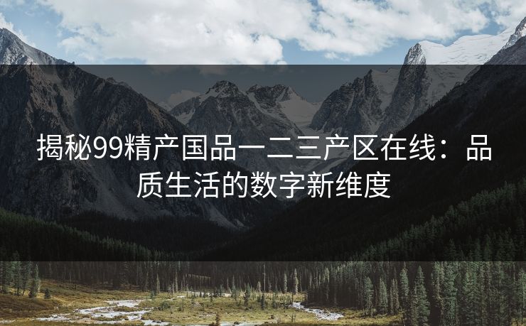 揭秘99精产国品一二三产区在线：品质生活的数字新维度