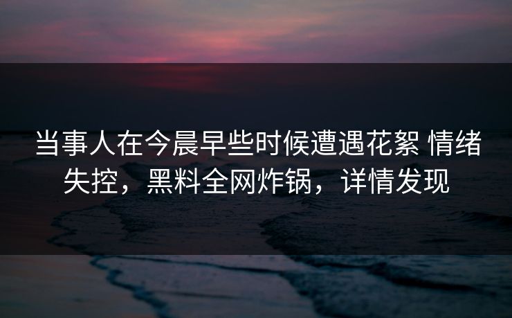 当事人在今晨早些时候遭遇花絮 情绪失控，黑料全网炸锅，详情发现